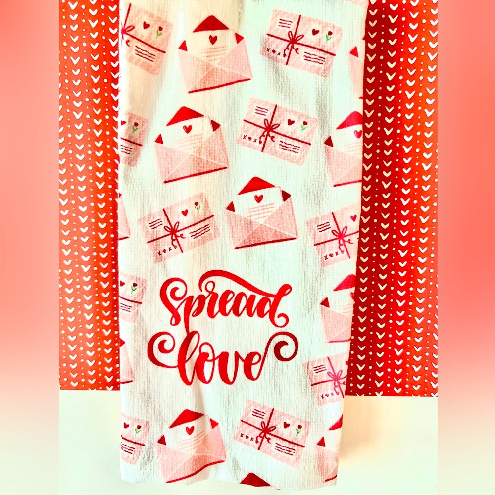 2 Spread Love Kitchen Towels Love Letters Notes Mail Packages Pink Red